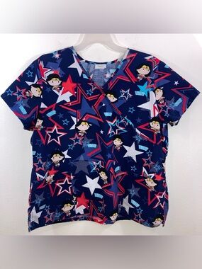 Wonder Woman Navy Blue Red Character Print Scrub Top Size 2XL